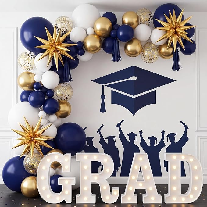 RUBFAC Graduation Balloons 129pcs, Navy Blue Balloon Different Sizes 18 12 10 5 Inch, Garland Arch Kit for Birthday Party Baby Shower Wedding Sports Holiday Decoration