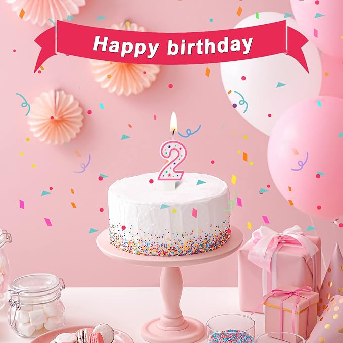 Nuanchu 10 Pcs Number Birthday Candles for Cakes, Polka Dot Colorful 0-9 Numeric Candles for Birthday Cake Decoration, Numeral Topper Decor for Wedding Anniversary Reunions Party Celebrations(Pink)