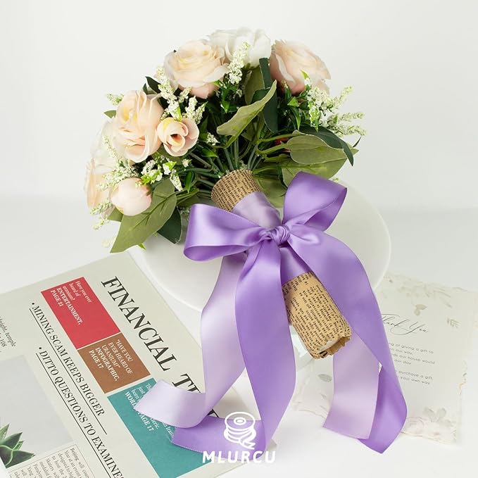 Purple Ribbon 1-1/2 Inch Lavender/Violet/Lilac Assorted Purple Double Faced Satin Ribbons for Flower Bouquet Wedding Invitation Bridal Shower Decor Gift Wrapping Hair Bows Crafts - 30Yds