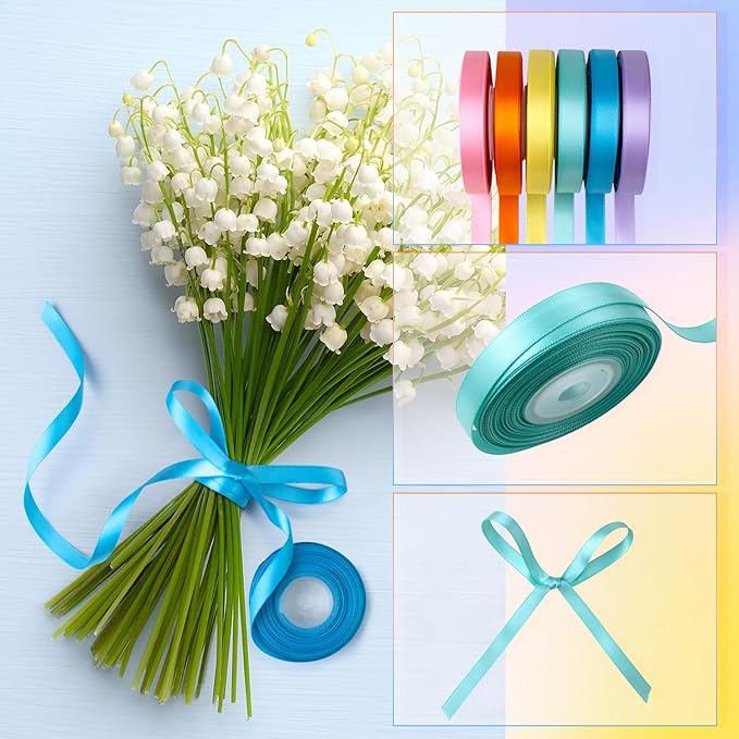Pastel Rainbow Satin Ribbon 3/8 Inch Colorful Bulk Ribbon Rolls Assorted Solid Color Double Faced Satin Ribbons for Crafts Easter Baby Shower Birthday Wedding Gift Wrapping Hair Bows
