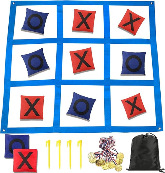 Giant Tic Tac Toe Bean Bag Toss Outdoor Games for Kids Adults Family-4X4FT Large Lawn Yard Carnival Field Day Games, Beach Backyard Camping Outside Family Reunion