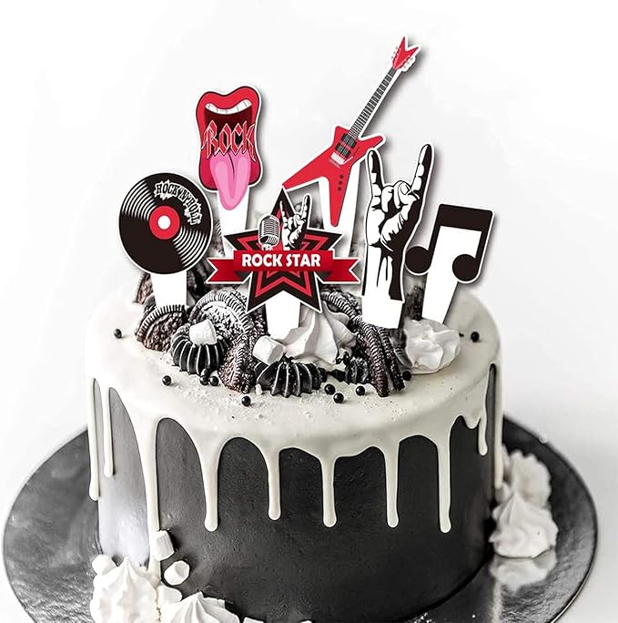 Rock and Roll Cupcake Topper Musical Themed Guitar Cake Topper, Guitar, Note, Rock Music Elements Rock Party Decorations for 80's Retro Themed Music Party Supplies(24Pcs)…