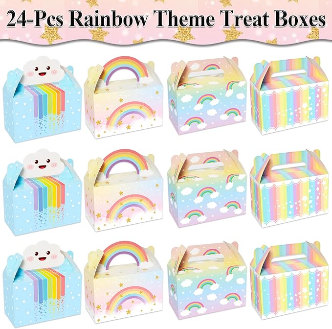 Tevxj 24 Pack Rainbow Party Favor Boxes Cloud Birthday Treat Bags Pastel Rainbow Theme Candy Goodies Valentine's Day Gift Box for Kids Girl Baby Shower Birthday Party Decorations Supplies
