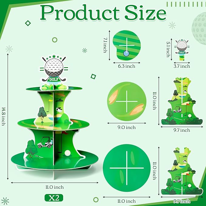 2 Sets Golf Cupcake Stand 3 Tiers Golf Themed Cake Stand Cardboard Dessert Tower Birthday Party Decorations Dessert Cake Table Displays Sport Party Supplies for Sport Themed Birthday Decor