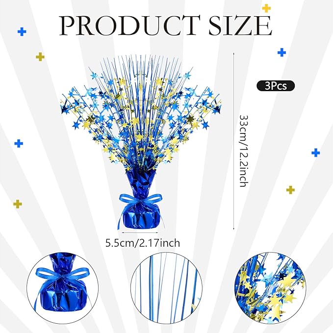 Crowye 3 Pieces Metallic Foil Spray Centerpiece Birthday Table Decoration Star Burst Centerpieces Graduation Table Decor for Birthday 2026 Party Holiday(Blue Gold)