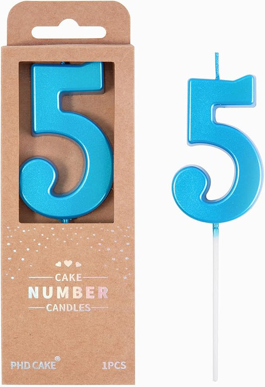 PHD CAKE 2.76 Inch Modern Blue 5 Number Birthday Candles, Blue Number Candles, Cake Number Candles, Party Celebration