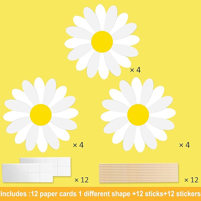 White Daisy Centerpiece Sticks 12pcs Daisy Flower Centerpieces for Table Chrysanthemum Party Decorations for Groovy Hippie Themed Wedding Birthday Party Baby Shower Supplies