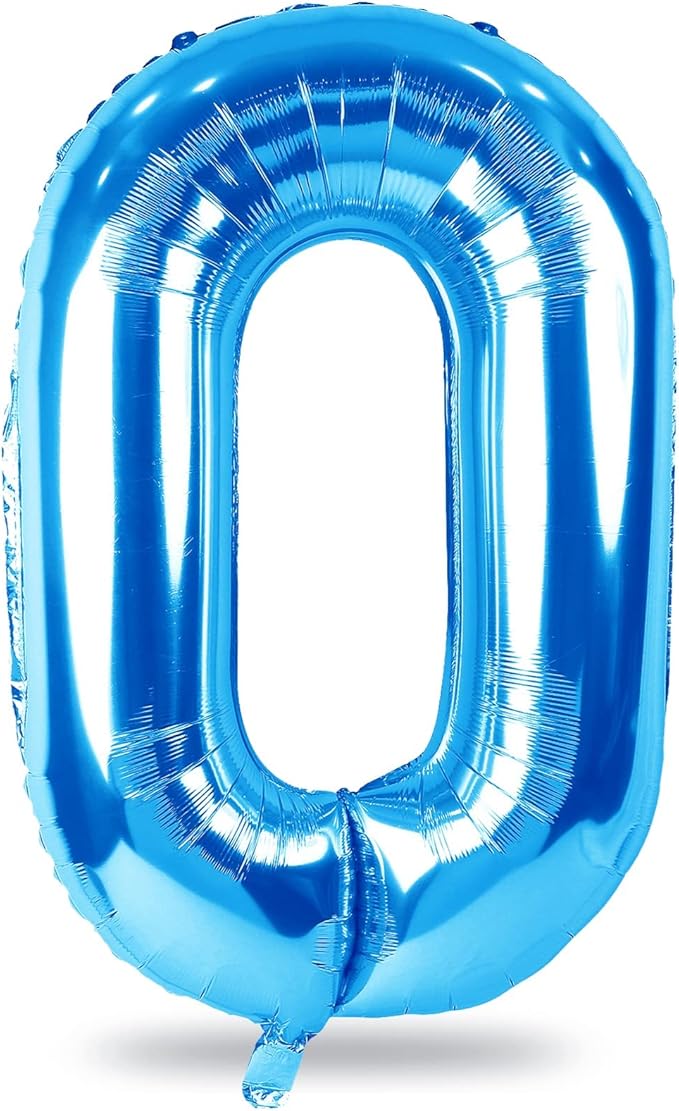 Blue Balloon Number 0, 40 Inch Large Self Inflating Foil Number Balloons 0-9, Giant 0 Digital Helium Balloon for Boys Men Birthday Baby Shower New Year Party Anniversary Celebration Decorations