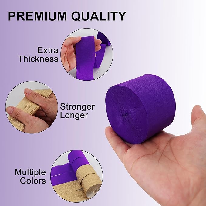 BEISHIDA 8 Rolls Purple and Gold Crepe Paper Streamers for Graduation Lacker Basketball Party Decorations Birthday Baby Shower Wedding DIY Craft Paper(1.8 Inch x 82 Ft/Roll)