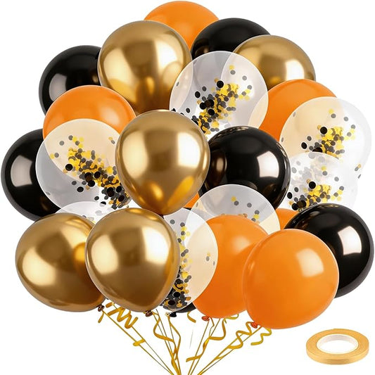 60Pcs Black and Gold Balloons Graduation Balloons - 12 Inch Gold Confetti with Ribbons for 2026 Graduation Decorations for Birthday Bridal Wedding Festival Party Decorations