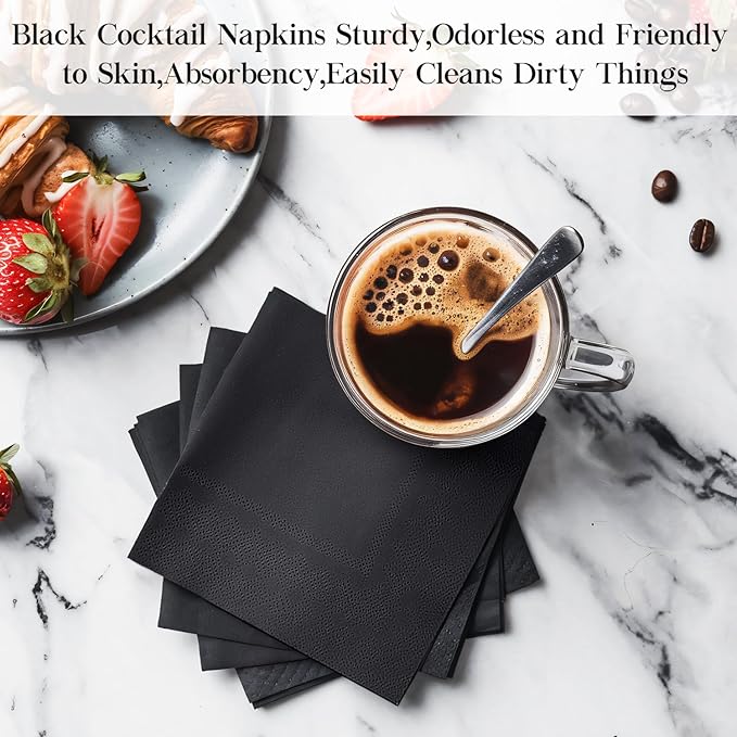 Black Paper Plates and Napkins Party Supplies-50 x 7''Dessert Plates & 50 x 5''Napkins & 50 x 7.3''Forks, Disposable Paper Tableware Set for Birthday, Retirement, Graduation, Father's Day