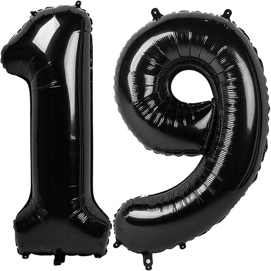 Balloon Number, 40Inch Black Number 19 Balloons Birthday Decoration for Men & Women, Foil Black Party Decorations for Birthday Wedding Engagement Memroial Day's