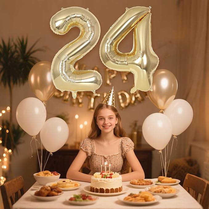 Champagne Gold Large Number 24 Balloon, 40 Inch Light Gold Foil Helium Number Balloons, Giant Mylar Number 24 Balloons for 24 Years Old Birthday Party Anniversary Decorations (Champagne Gold 24)