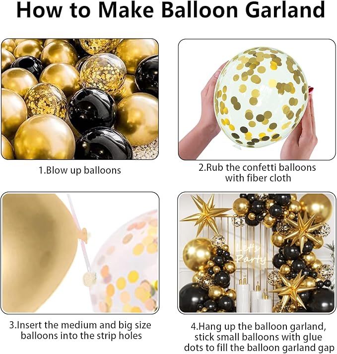 KARLURE Black and Gold Balloons Arch Kit with Black Gold Confetti Balloons for 2026 Graduation Decorations Class Grad Men Birthday Party Prom Retirement Masquerade Anniversary Party Decorations