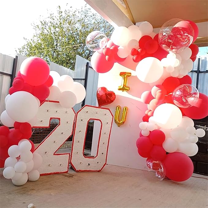 Red White Balloons Set, 35 Pack 12 Inch Red White Confetti Latex Party Helium Balloon for Girls Women Birthday Party Wedding Valentine's Day Graduation Galentines Christmas Party Decoration