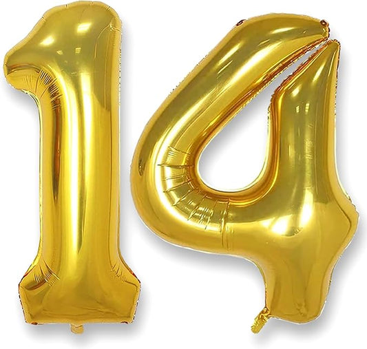 AULE 40 Inch Large 14 Balloon Numbers Gold, Big Foil Number Balloons, Giant Helium Happy 14th Birthday Party Decorations for Boy and Girl, Huge Mylar 41 Anniversary Party Supplies