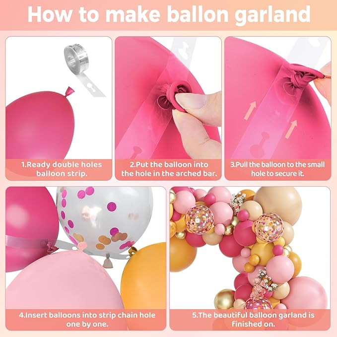 Ouddy Party 149Pcs Pink and Orange Balloon Garland Kit Different Sizes 18 12 10 5Inch, 6Pcs 18” Hot Pink Peach Metallic Gold Balloons for Summer Tropical Baby Shower Wedding Birthday Party Decor