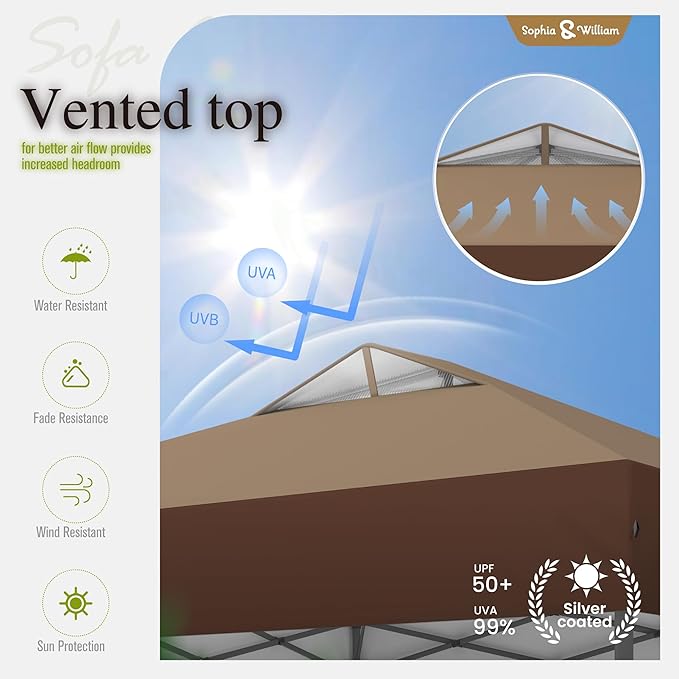 Sophia & William Canopy Tent Pop Up 10x10 ft, One Person Push Set Up Tent, Outdoor Canopies Shelter Heavy Duty Straight Legs with 4 Sandbags & Guy Ropes, 1 Roller Bag & Storage Bag, 8 Stakes, UPF50+