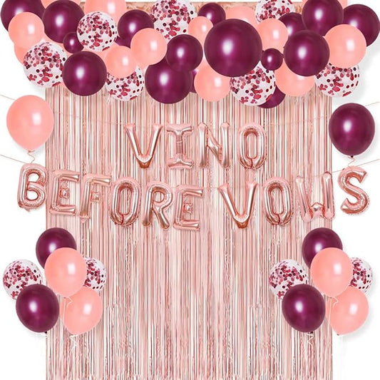 Vino Before Vows Balloon Banner Wine Theme Bachelorette Party Decorations, Balloon Tinsel Foil Fringe Curtain for Bridal Shower Engagement Bachelorette Party Decorations Supplies