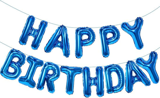 Blue Happy Birthday Balloon Banner, 16 Inch Foil Mylar Happy Birthday Balloons Letters, Reusable Happy Birthday Sign, Blue Birthday Decorations for Women, Men, Boys and Girls