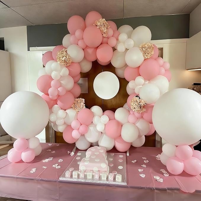 Light Pink and White Balloons Kit, 65pcs 12 Inch Pink Balloons Pastel Pink Confetti Latex Balloons for Birthday Wedding Baby Shower Party Decorations