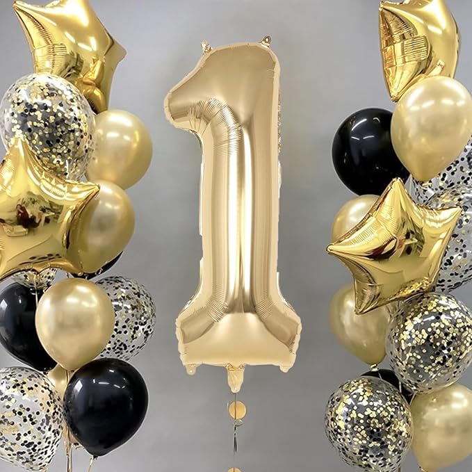 Champagne Gold Large Number 1 Balloon, 40 Inch Light Gold Foil Helium Number Balloons, Giant Mylar Number 1 Balloons for 1st Years Old Birthday Party Anniversary Decorations