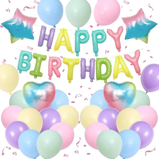 Pastel Rainbow Birthday Decorations,Pastel Blue Green Yellow Purple Pink Balloons Happy Birthdays Balloon Banner for Girls Boys Kids Birthday Baby Shower Party Decorations
