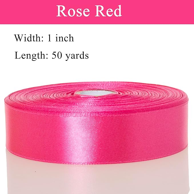 YASEO 1 Inch Rose Red Solid Satin Ribbon, 50 Yards Craft Fabric Ribbon for Gift Wrapping Floral Bouquets Wedding Party Decoration