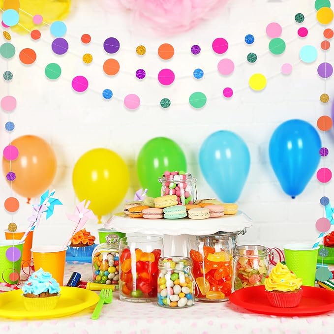Outus 40 Pieces Colorful Circle Garland Banner Hanging Paper Dot Decorations for Classroom, Birthday Party, Baby Shower, Wedding Backdrop & Photo Booth Graduation Decor (Rainbow)