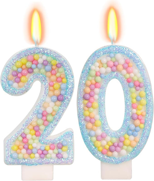 Blue Birthday Candles - Number 20 Candle, Colorful Macaron Candles, 20 Birthday Decorations for Girls Boys, Cake Decorations, Theme Party Supplies (Blue)