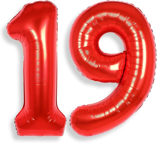 AULE 40 Inch Big Red Foil 19 Number Balloons for Girl Large 19th Happy Birthday Decorations Giant Huge Helium Mylar 91 Anniversary Party Decor