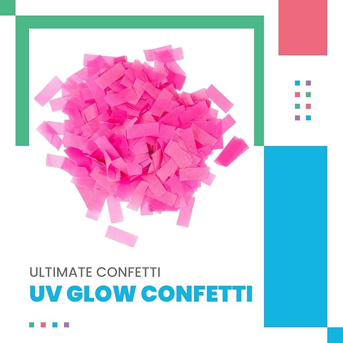 Ultimate Confetti, Pink Biodegradable UV Glow Tissue Paper Confetti - Rectangular Flame-Resistant & Slow-Falling Confetti for Cannon and Launcher use - Best for Celebrations - 1 lb, 16 oz