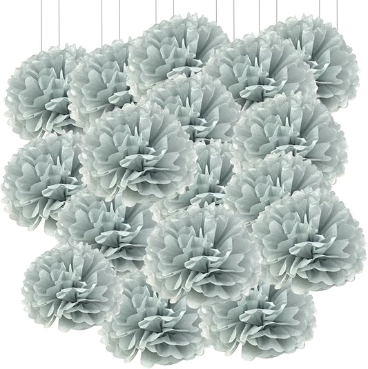Qimoo 20pcs Gray Paper Pom Poms Decorations, DIY Decorative Tissue Paper Pom-poms Flowers Ball for Party Wedding Outdoor Decoration