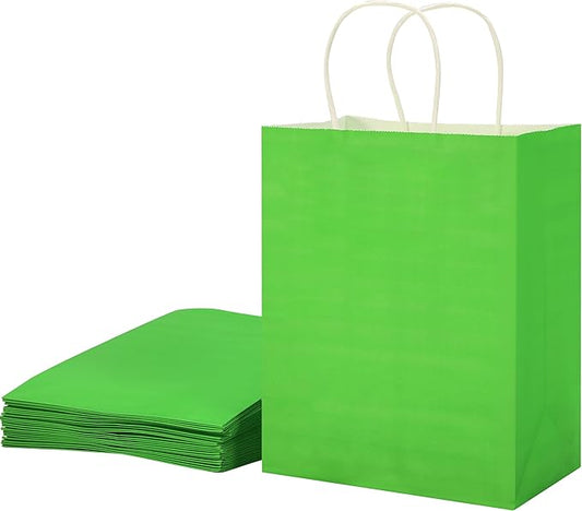 SUNCOLOR 25 Pack Green Gift Bags with Handles – 8x4.5x10 Medium Bags for Shopping, Retail, DIY, Wedding, Party Favors & Special Occasions