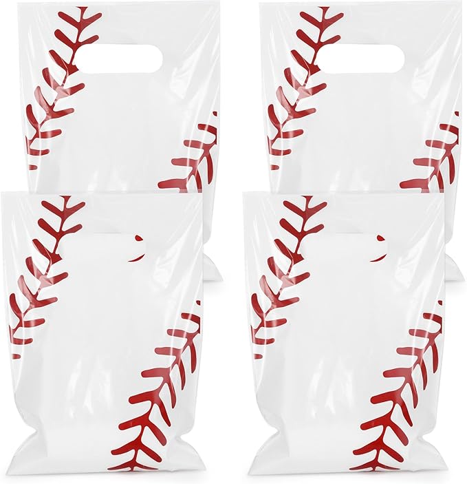 Hxezoc 50 Pieces Baseball Gift Bags with Handle, Plastic Treat Candy Bag Sport Favor Bags For Birthday Party Decoration Supplies