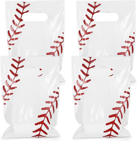 Hxezoc 50 Pieces Baseball Gift Bags with Handle, Plastic Treat Candy Bag Sport Favor Bags For Birthday Party Decoration Supplies
