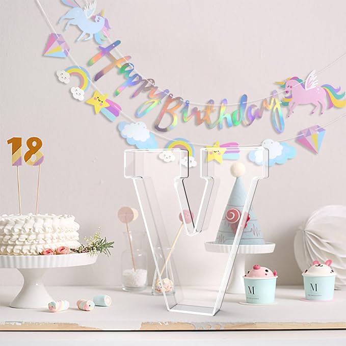 11" Acrylic Letter Charcuterie Tray, Charcuterie Letters Fillable Box for food, Reusable Serving Cake Candy Dish Display Tray for Birthday Anniversary Party Decoration (Letter V)