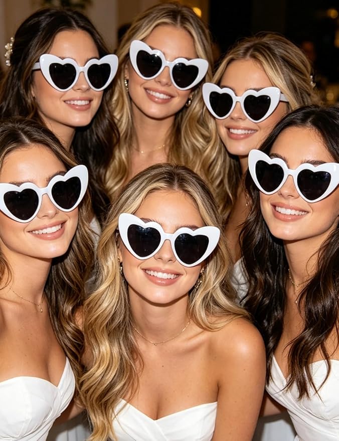 8 Pack Heart Sunglasses Vintage Cat Eye Heart Glasses Retro Bachelorette Bride Sunglasses Bulk for Women