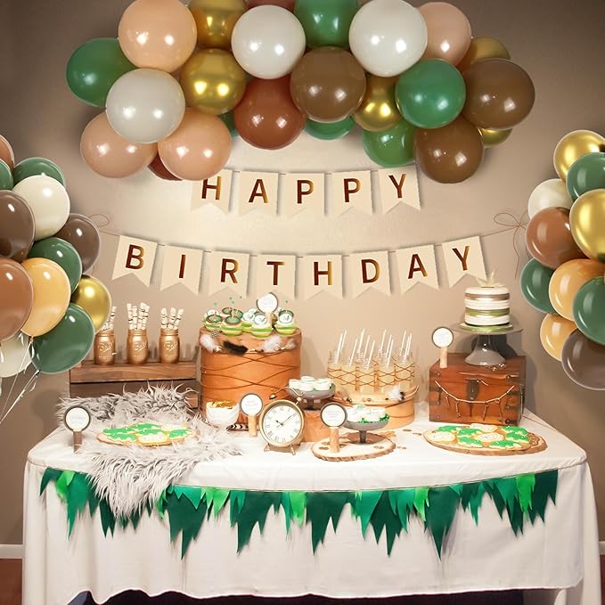 BAUANOOY Green and Brown Balloons, 60pcs 12 Inch Safari Balloons with Sage Green Brown Nude Metallic Gold Latex Balloon for Jungle Forest Baby Shower Birthday Party Decorations