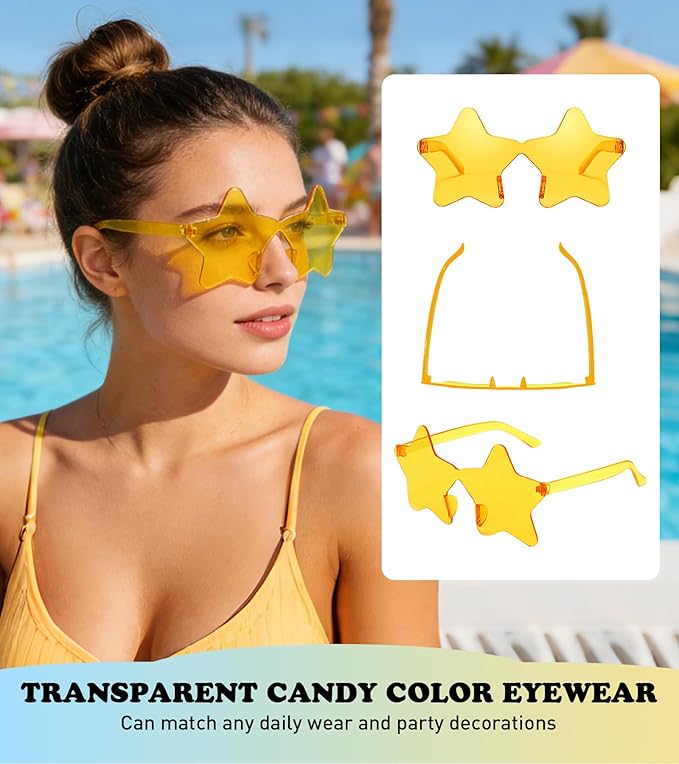 Matcheck 96 Pack Star Rimless Sunglasses Frameless Colored Party Glasses Transparent Fun Eyewear for Adult