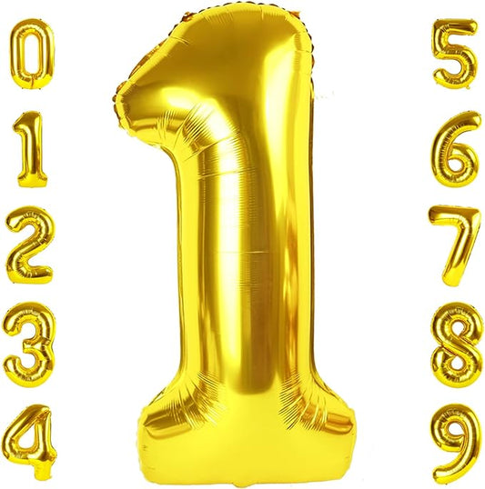 Number Balloons 1, 40 Inch Ballons for Girl Boy 1st 1 11 21 Birthday Decorations Wedding Baby Shower Photo Shoot, Gold One Balloons