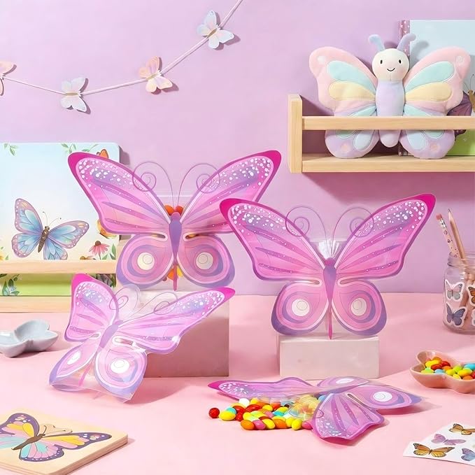 Resurhang 60 Pcs Butterfly Party Zipper Treat Bags Pink Food Goodie Gifts Bags Resealable Butterfly Themed Party Snack Candy Containers for Birthday Baby Shower Bridal Showers Supplies