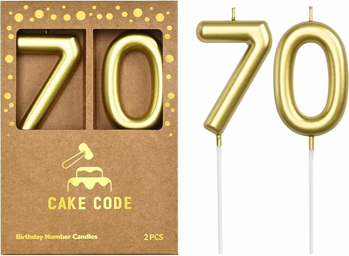 2.76 Inch Classical Gold 70 Number Birthday Candles, Gold Number Candles, Cake Number Candles, Party Celebration