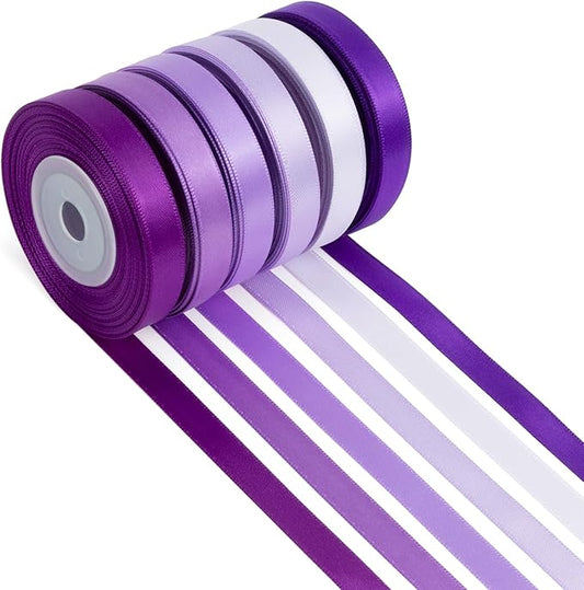 Purple Ribbon Thin 3/8 Inch x 60Yds Assorted Lavender/Violet/Lilac Double Faced Satin Ribbons for Flower Bouquet, Gift Wrapping, Wedding Invitation, Bridal Shower, Baby Shower, Hair Bows, Crafts