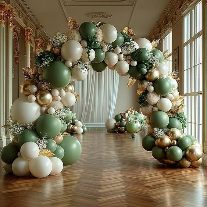 Sage Green Balloon Garland Arch Kit 158Pcs Sand White Gold Green Balloons for Birthday Jungle Safari Party Decorations
