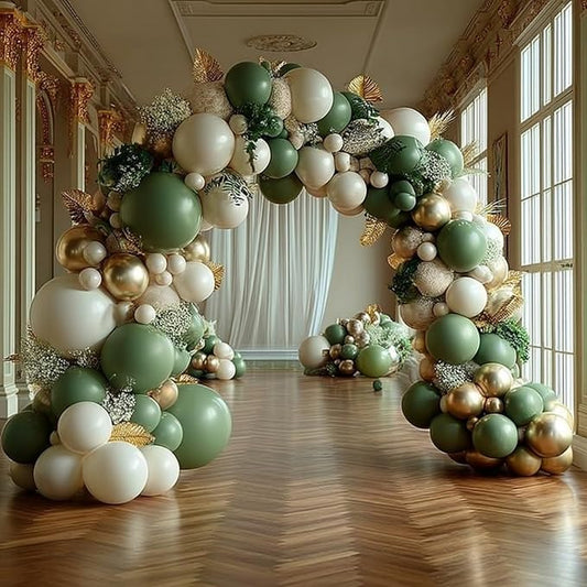 Sage Green Balloon Garland Arch Kit 158Pcs Sand White Gold Green Balloons for Birthday Jungle Safari Party Decorations
