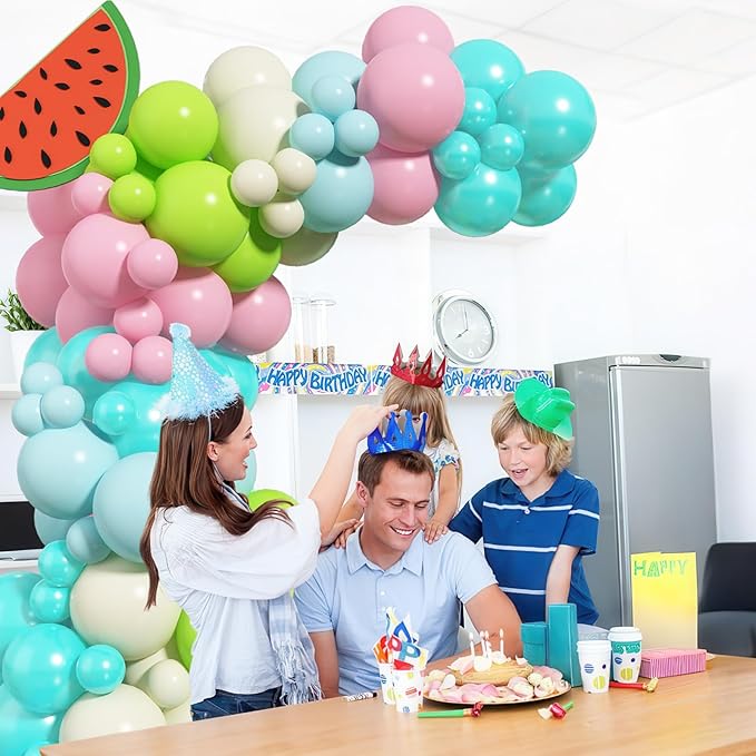 HILAVO Summer Tropical Balloon Arch Kit Hawaiian Pearl Teal Blue Lime Green Pastel Pink Blue Ivory Colorful Balloons Garland for Hawaiian Luau Aloha Pool Beach Birthday Baby Shower Party Decorations