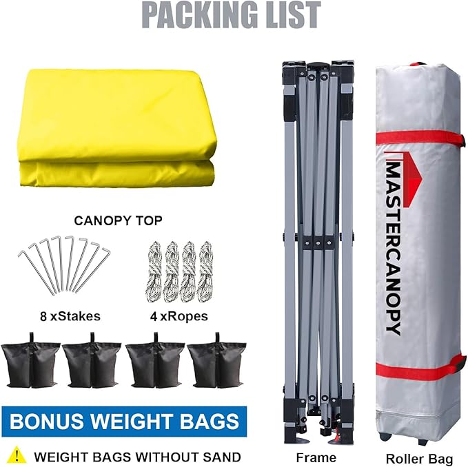 MASTERCANOPY Durable Pop-up Canopy Tent with Roller Bag (10x10, Yellow)