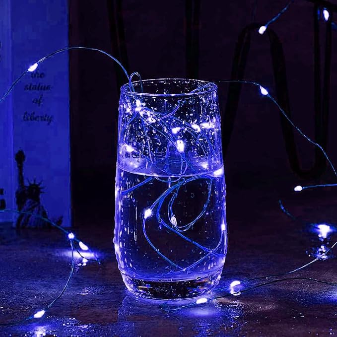 Aogist 4-Pack 16FT Fairy Lights with Spool,Ultra-Bright 50 LEDs Battery Operated Copper Wire String Light for Bedroom Christmas Wedding Centerpiece Parties Decoration,Blue