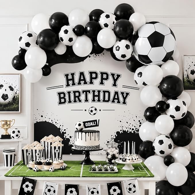 Soccer Balloons, 12 Inch Black White Latex Balloons with 22 Inch Soccer Ball 4D Foil Balloon for Boys Kids Sport Theme Birthday Decorations Football Lover Men Party Baby Shower Decor Supplies